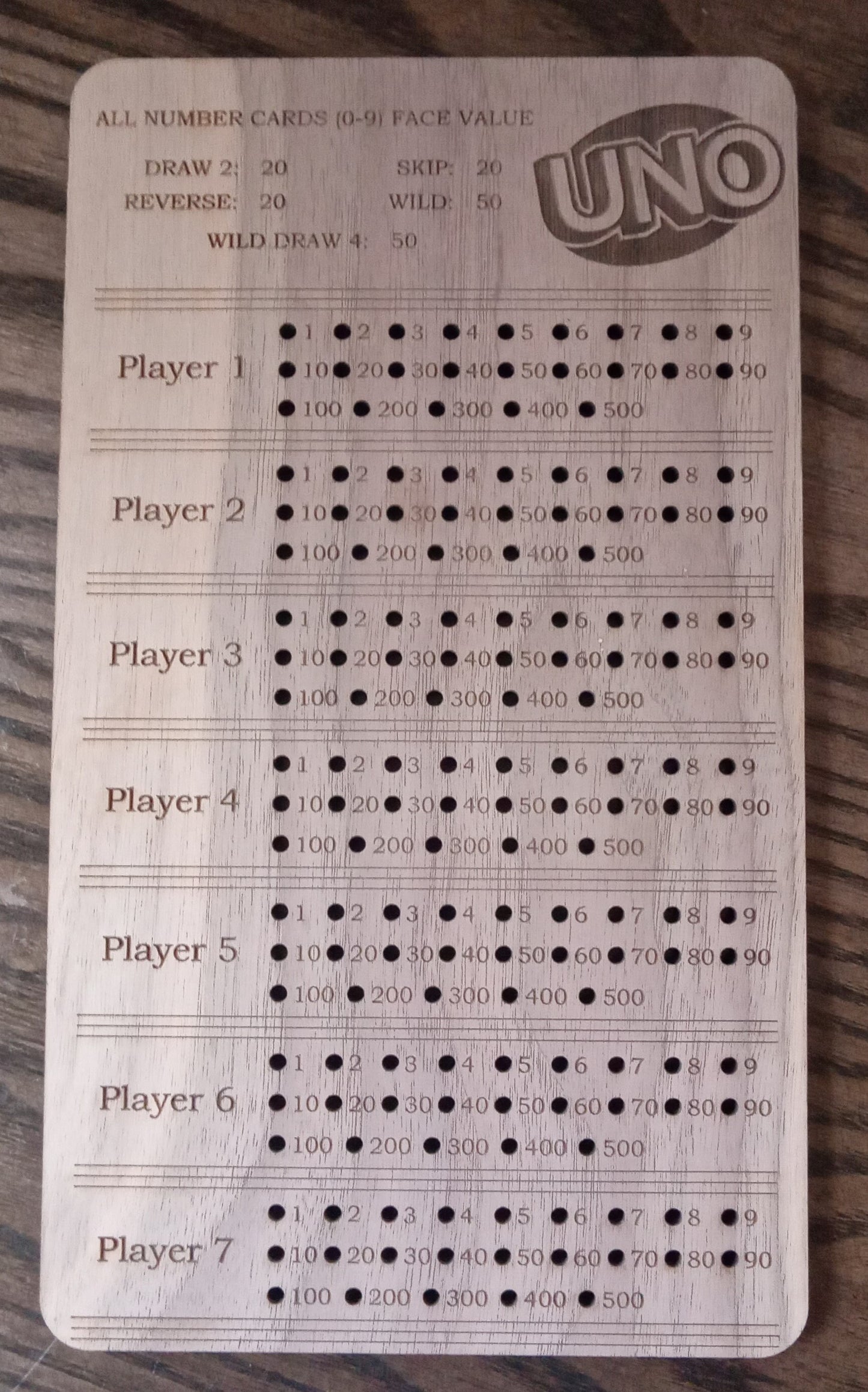 Uno Score Card Walnut Laser Engraved